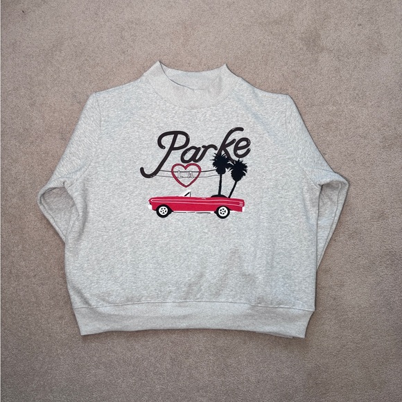 NWT Parke Cities Cozies Fleece Los Angeles Graphic Mockneck Grey gray large xl - Picture 3 of 7